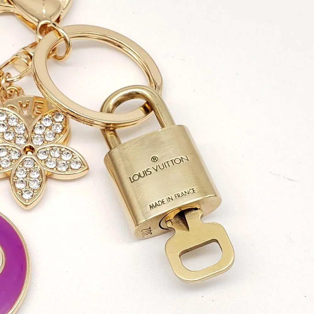 Authentic Louis Vuitton Lock & Key with Unbranded Flower Charm, Keychain - Picture 4 of 9